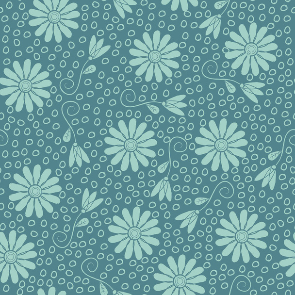 Vector Light Green Flowers on Green Background Seamless Repeat Pattern. Background for textile, book covers, manufacturing, wallpapers, print, gift wrap and scrapbooking. - Vettoriali, immagini