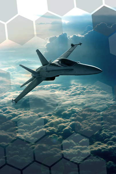雲の上の戦闘機の眺め  - 写真・画像