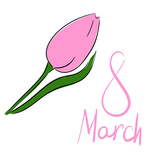 Skizze einer Tulpe. Herzlichen Glückwunsch zum 8. März. Grußkarte für Frauen. Blumenzeichnung. - Vektor, Bild