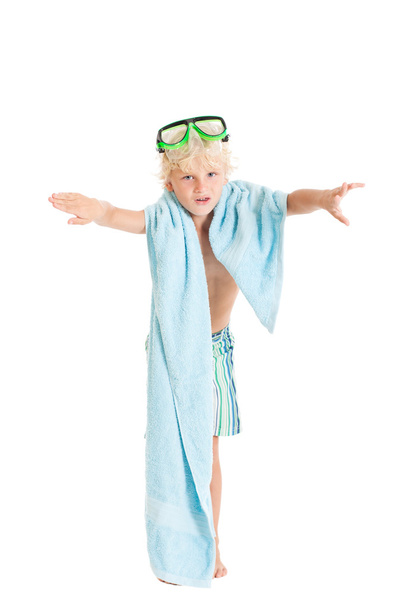 Blond European boy in swimming shorts - Foto, Bild