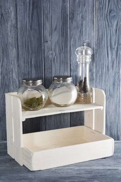 white shelf made of natural wood for spices in Provence style - Photo, Image
