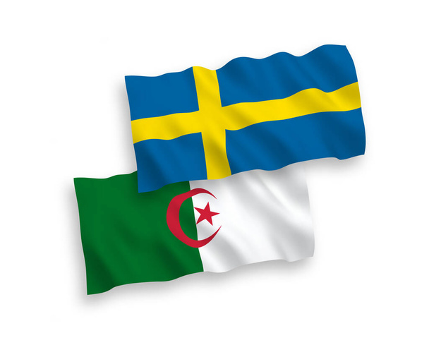 Nationale Vektor-Stofffahnen Schwedens und Algeriens isoliert auf weißem Hintergrund. Verhältnis 1 zu 2. - Vektor, Bild