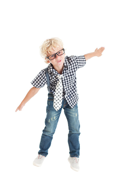 Boy wearing a plaid shirt and a tie - Zdjęcie, obraz