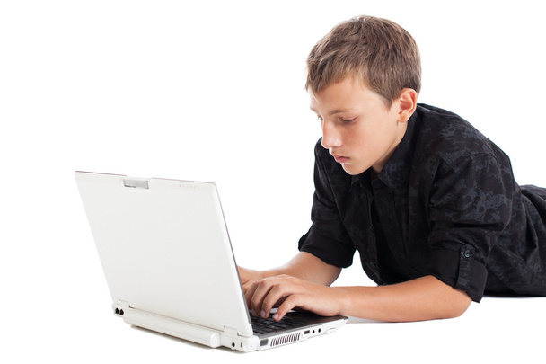 A guy with a laptop on white background - Fotografie, Obrázek