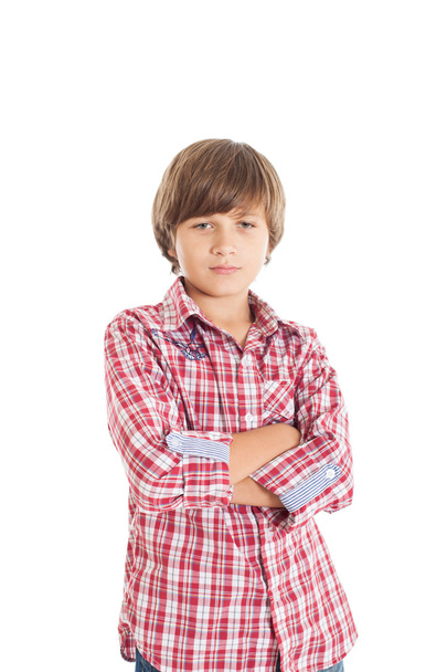 Cute European teen boy on white background - Foto, Imagen
