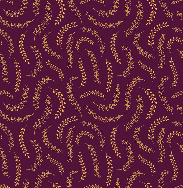 Käsin piirretty saumaton vektori kuvio ruoho, lehdet violetti tausta. Pääsiäisen tulostuksen suunnittelukonsepti
  - Vektori, kuva