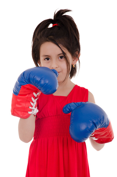 Little girl with boxing gloves - Фото, изображение
