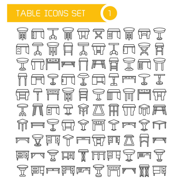 big set table and desk icons, furniture decoration set - Vector, Image