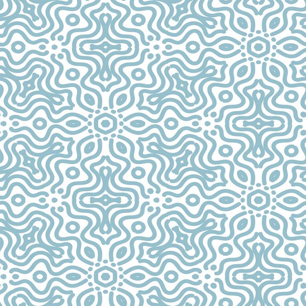 blue linear ornament with abstract ethnic water inspired wavy shapes on a white background seamless vector pattern - Vektor, obrázek