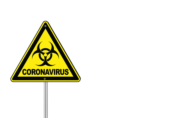 2019-nCoV Coronavirus Danger Area Yellow Biohazard Road Faça login em um fundo branco. Renderização 3d
 - Foto, Imagem