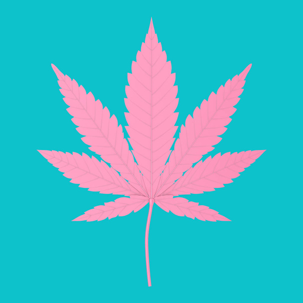 Różowy medyczny liść marihuany lub konopi indyjskich w stylu Duotone na niebieskim tle. 3d Renderowanie - Zdjęcie, obraz