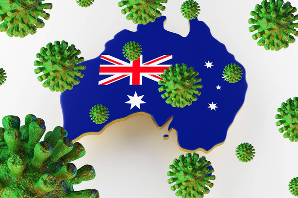 Nakažlivé Hiv AIDS, Flur nebo Coronavirus s australskou mapou. 3D vykreslování - Fotografie, Obrázek