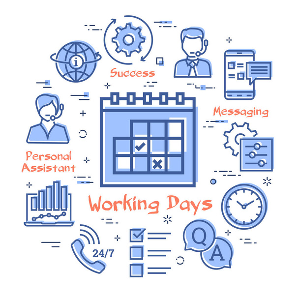 Vector concept of online support - calendar with working days icon - Vector, afbeelding