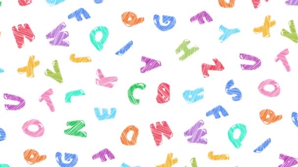 animation pattern bright color letters random flying. Colorful letter on white background for education design. Slow Motion video. Close up top view. - Footage, Video