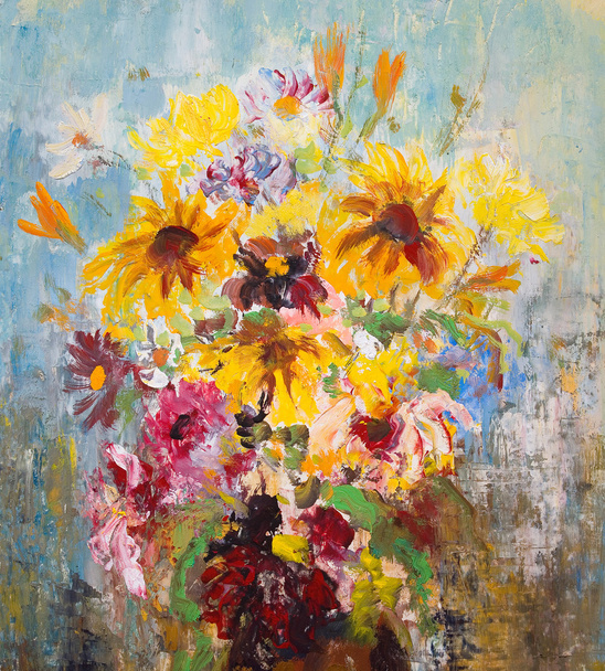 boyalı resimler bir Vazoda Çiçekler - Fotoğraf, Görsel