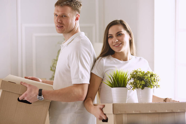 happy Young couple moving in new home - Photo, Image