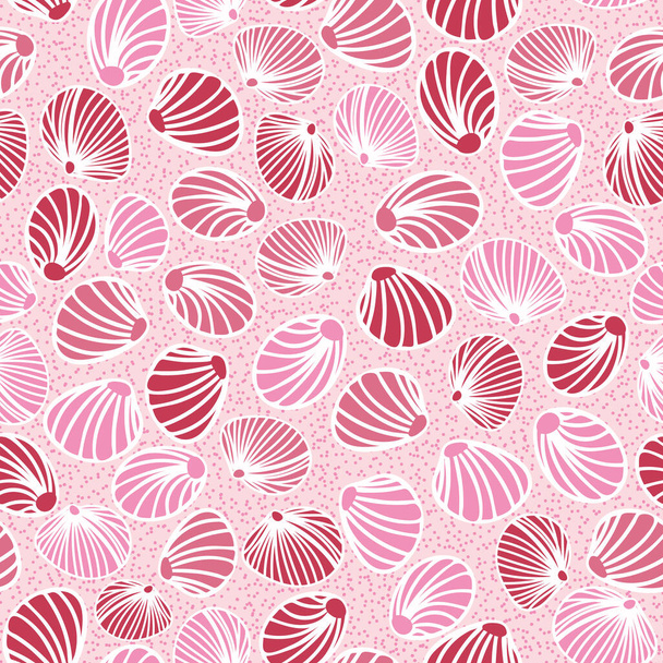 pink clam shells on sand seamless vector pattern - Vector, afbeelding