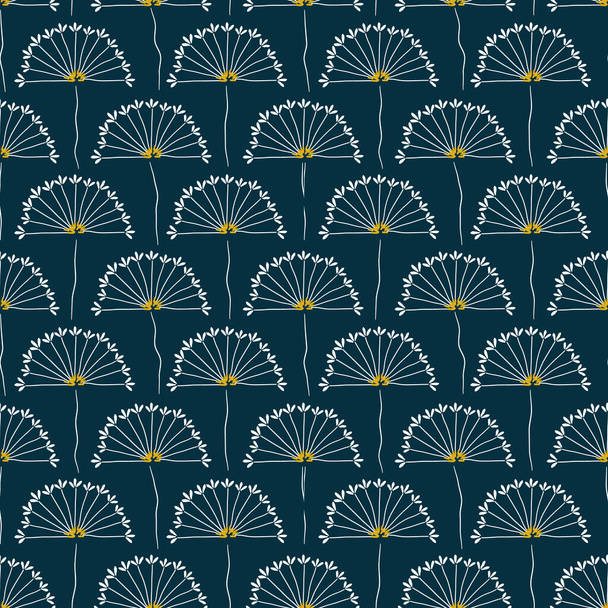 field of dandelions on a dark teal background seamless vector pattern - Vector, Image