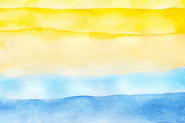illustration watercolor abstract background sea ocean beach sand. gradient transition indigo, turquoise, blue, yellow. - Zdjęcie, obraz