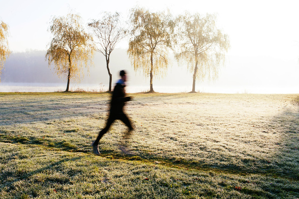 αθλητής τρέχει σε πρωί - Φωτογραφία, εικόνα