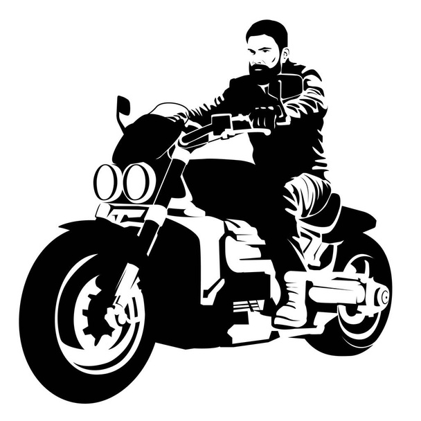 Motorkář na motorce. Černá silueta muže na elektrické motorce na bílém pozadí - Vektor, obrázek