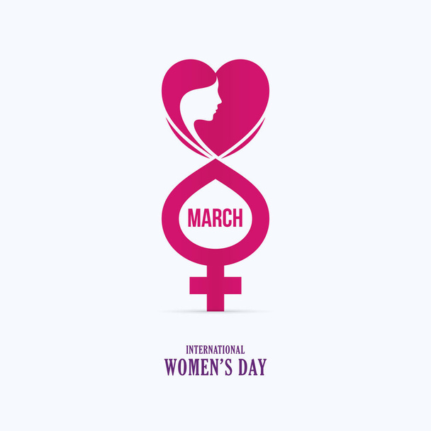 Március 8. Nemzetközi Nőnapi plakát design. Szív alakú lány arc és Vénusz nemi szimbólum. Egészség és szépség fogalma. - Vektor, kép