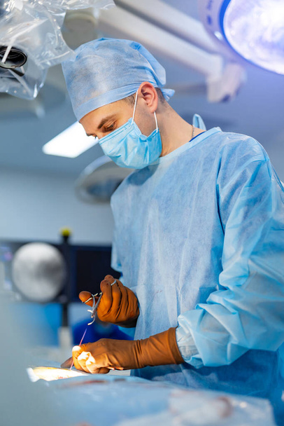 In surgery. Medical team performing operation in hospital operating theater. Working with surgical instruments. - Photo, image