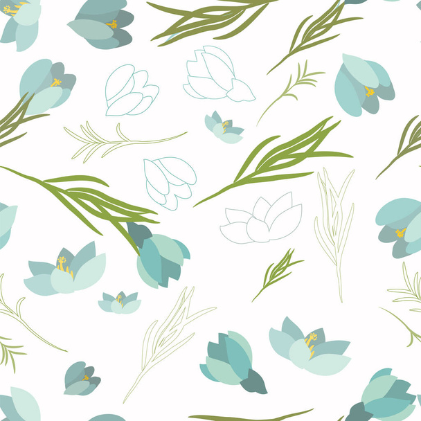 Seamless vector floral pattern with crocus flowers - Vector, Imagen