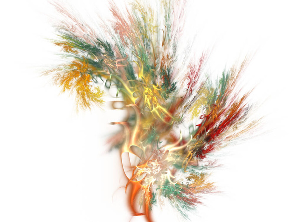 Color, abstracto, imagen fractal sobre fondo blanco. Pinturas mixtas sobre lienzo. Explosión, hojas, planta, flores Fondo de pantalla, fondo
. - Foto, Imagen
