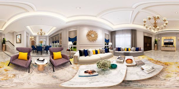360 grados de lujo moderno interior de la casa, 3d renderizado
 - Foto, Imagen