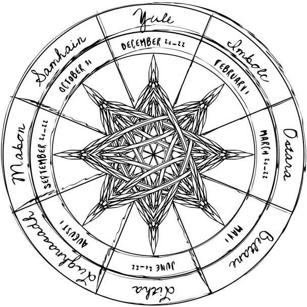 Estrella octogonal entrelazada en rueda pagana abstracta del año
 - Vector, Imagen