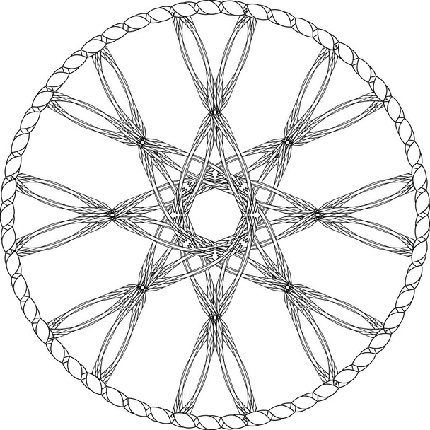 Contour abstract entwined wheel with octagonal star in knotted circle in pagan style - Vector, Image
