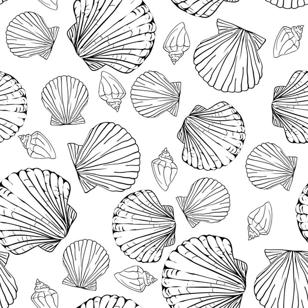 Seashell seamless pattern. Scallop vector background. - Διάνυσμα, εικόνα