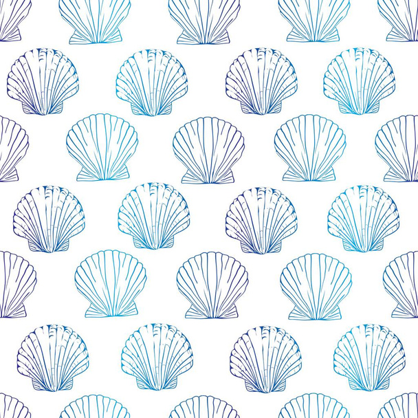 Seashell seamless pattern. Scallop vector background. - Wektor, obraz