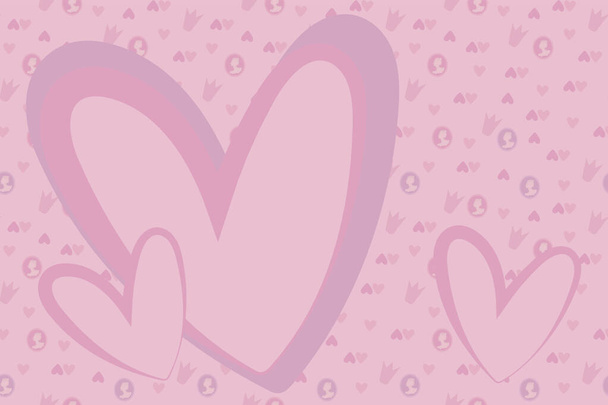 Vector egyszerű rózsaszín érzékeny lányos aranyos keret kis szív, cameos és rózsaszín koronák - Vektor, kép