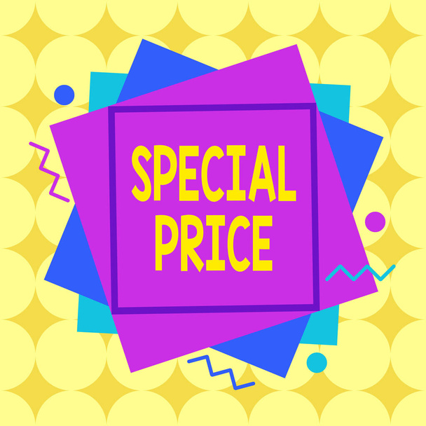 Writing note showing Special Price. Business photo showcasing selling at a price that is lower than usual Discounted Asymmetrical format pattern object outline multicolor design. - Photo, Image