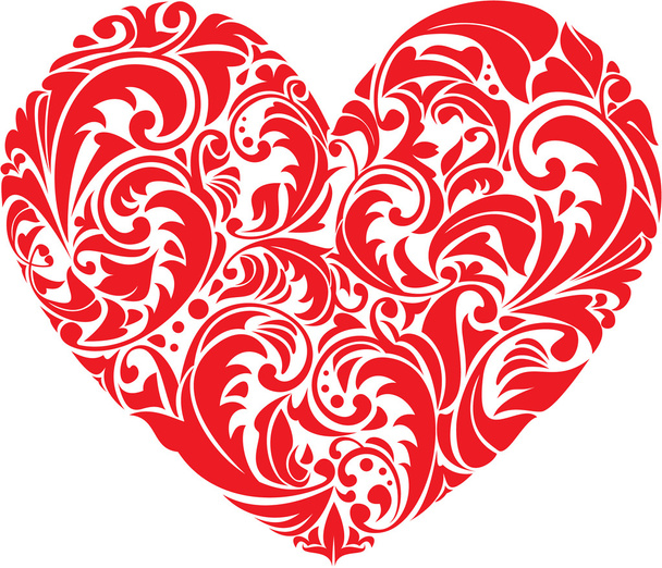 Red ornamental floral heart on white background. Element for yo - Vector, Image