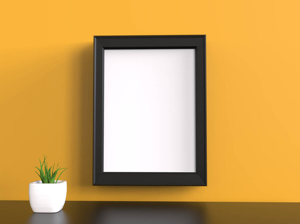 Blank frame canvas white with vase mockup - Photo, Image