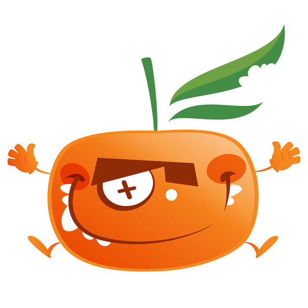 Crazy cartoon orange tangerine fruit character jumping - Vector, Image