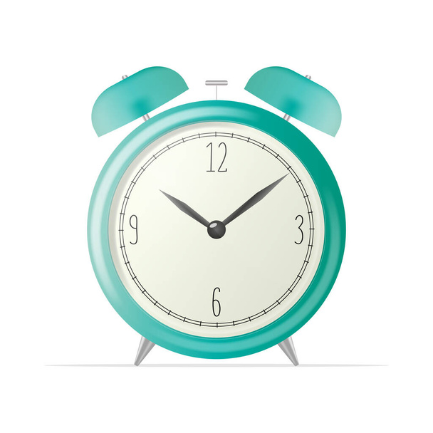 Realistic desk clock. Coral color alarm clock isolated on a white background. Retro watch. Windy illustration. - ベクター画像