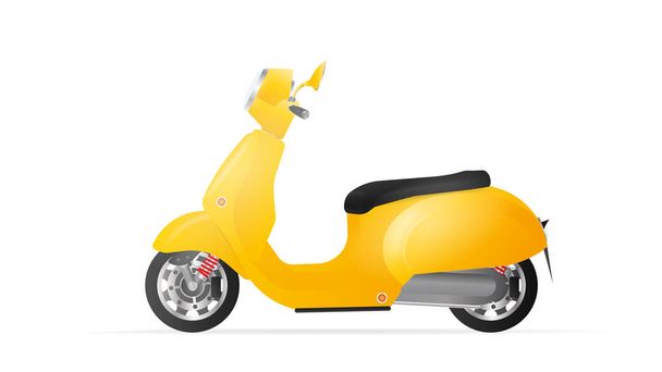 Realistic yellow moped in the old style. Yellow scooter isolated on a white background. Vector illustration. - Vettoriali, immagini