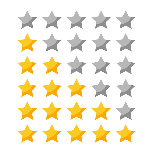 набор значков звезд рейтинга для обзора продукта, интернет-сайта и мобильного приложения на белом бэкгранде
 - Вектор,изображение