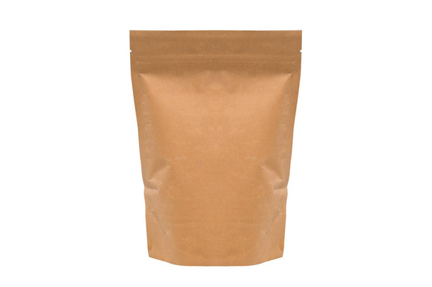 Brown paper bag isolated on white background with clipping path.Coffee packaging - Photo, Image