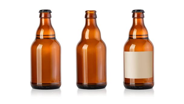 set beer brown glass bottle isolated with clipping path - Fotó, kép