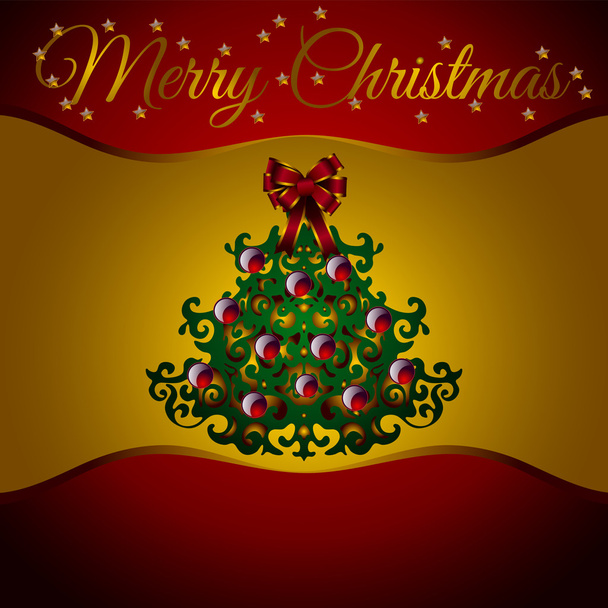 Christmas tree vector card greeting - Vector, Image
