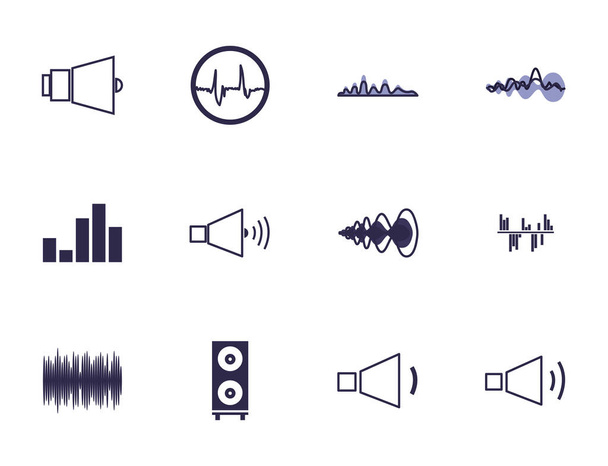 Изолированные волны и дизайн иконок в стиле музыки
 - Вектор,изображение