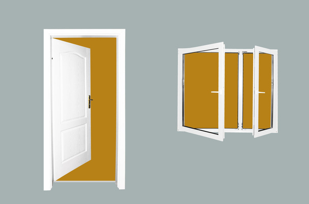 deuren en venster geïsoleerd - Foto, afbeelding