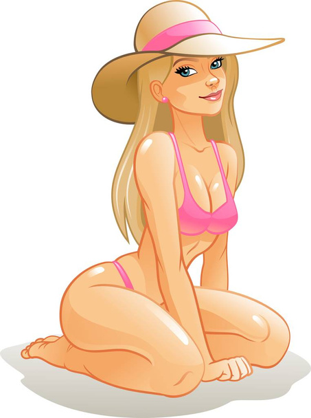 Beautiful girl in a swimsuit on the beach. Vector illustration - Vector, Image