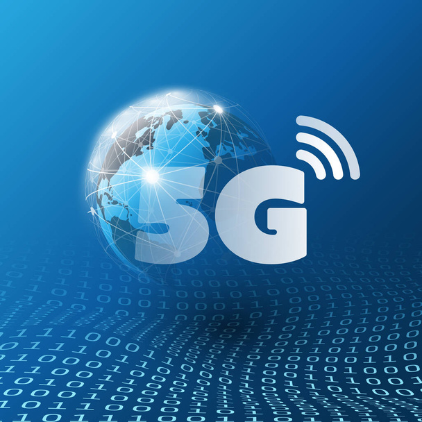 Conceito Global de Telecomunicações Móveis de Banda Larga 5G de Alta Velocidade e Design de Internet Sem Fio
 - Vetor, Imagem