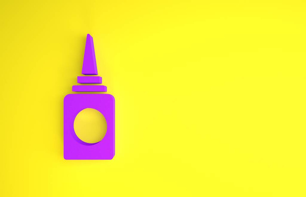 Fialová láhev nosní sprej ikona izolované na žlutém pozadí. Minimalismus. 3D ilustrace 3D vykreslení - Fotografie, Obrázek